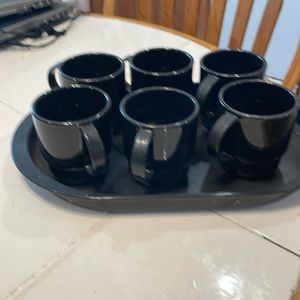 6 Tupperware black coffee cups and tray